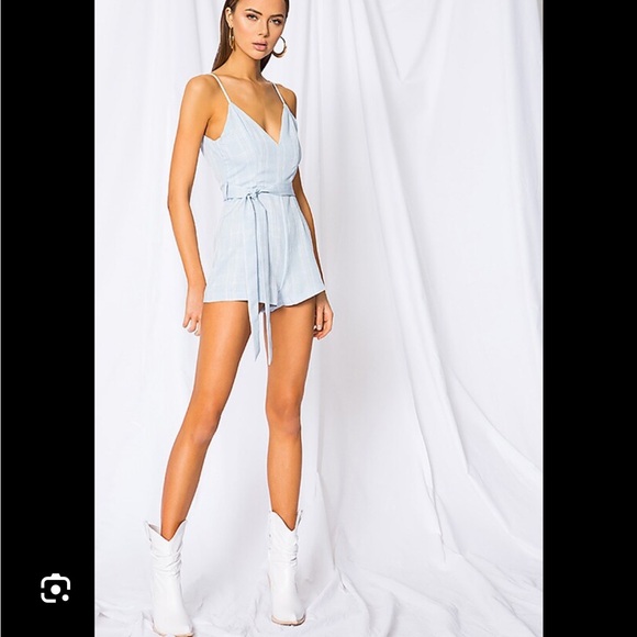Cynthia Tie Front Romper in Light Blue Plaid - Picture 3 of 6